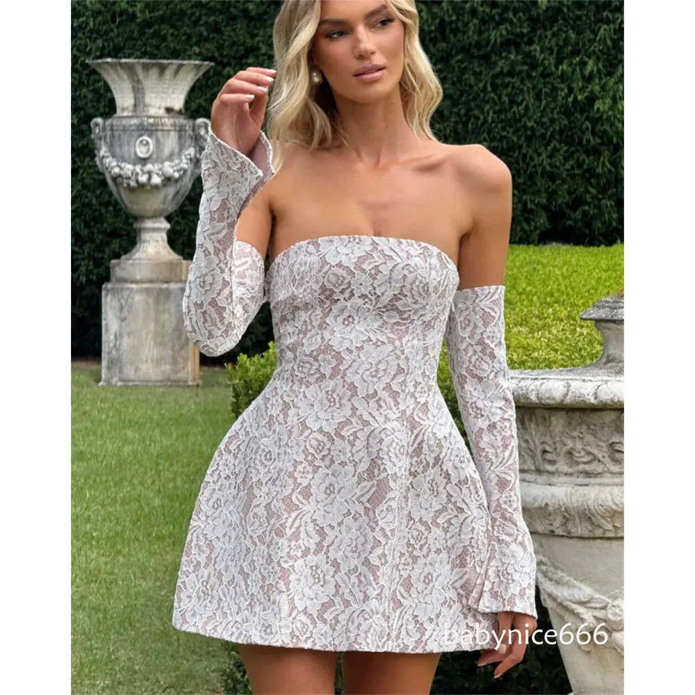 Sexy Short Wedding Dresses Strapless Full Lace... From Babynice666, $43
