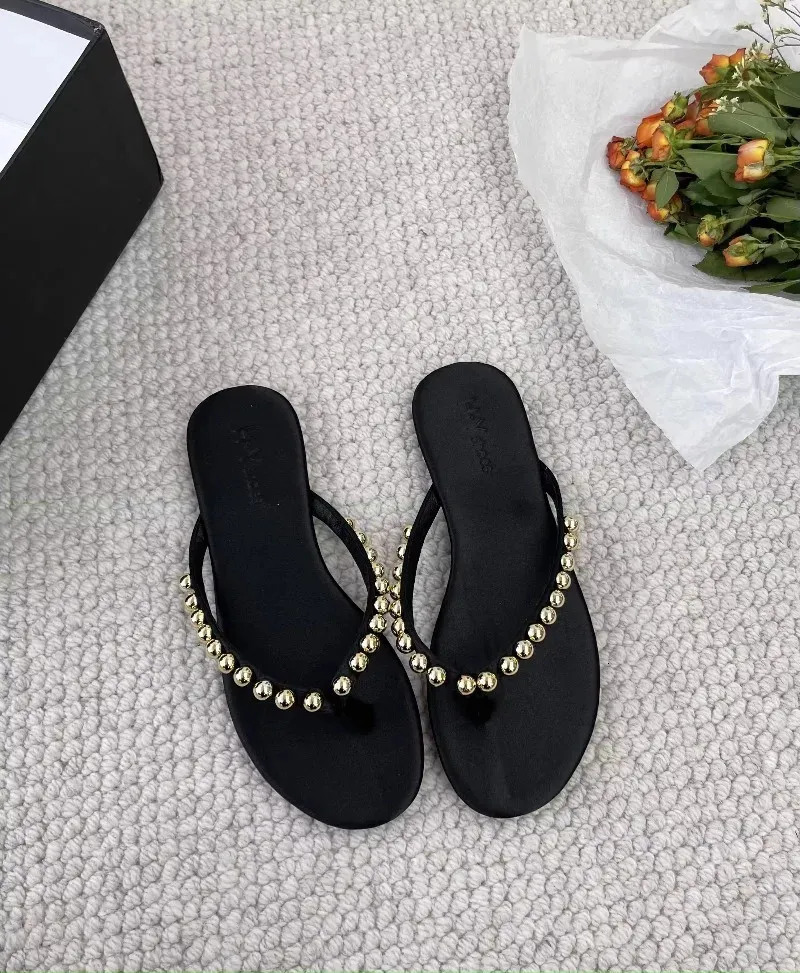 Sandálias de praia com pérolas para mulher chinelos verão_voghion.com