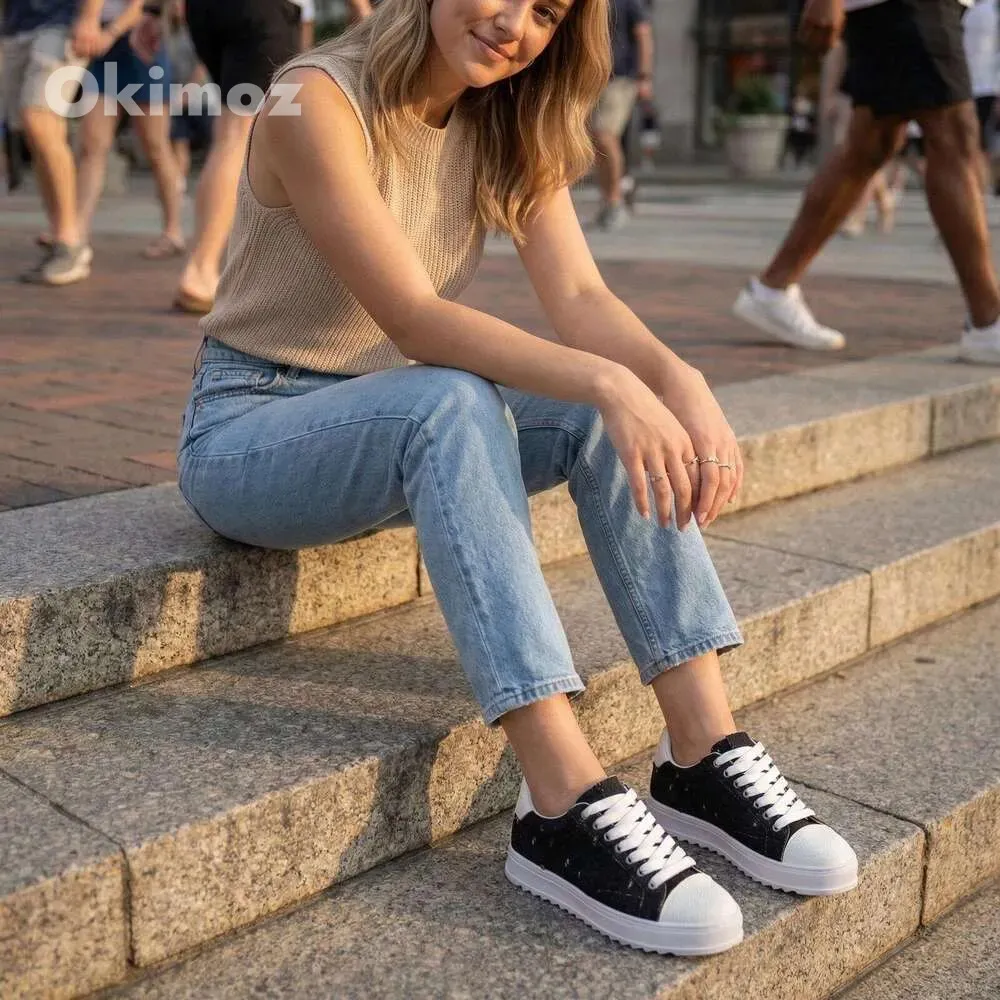 Okimoz Casual Running Sneaker Designer Shoes Black Denim Distressed Platform Sneakers Outdoor Sport Tennis Unisex Mesh_voghion.com