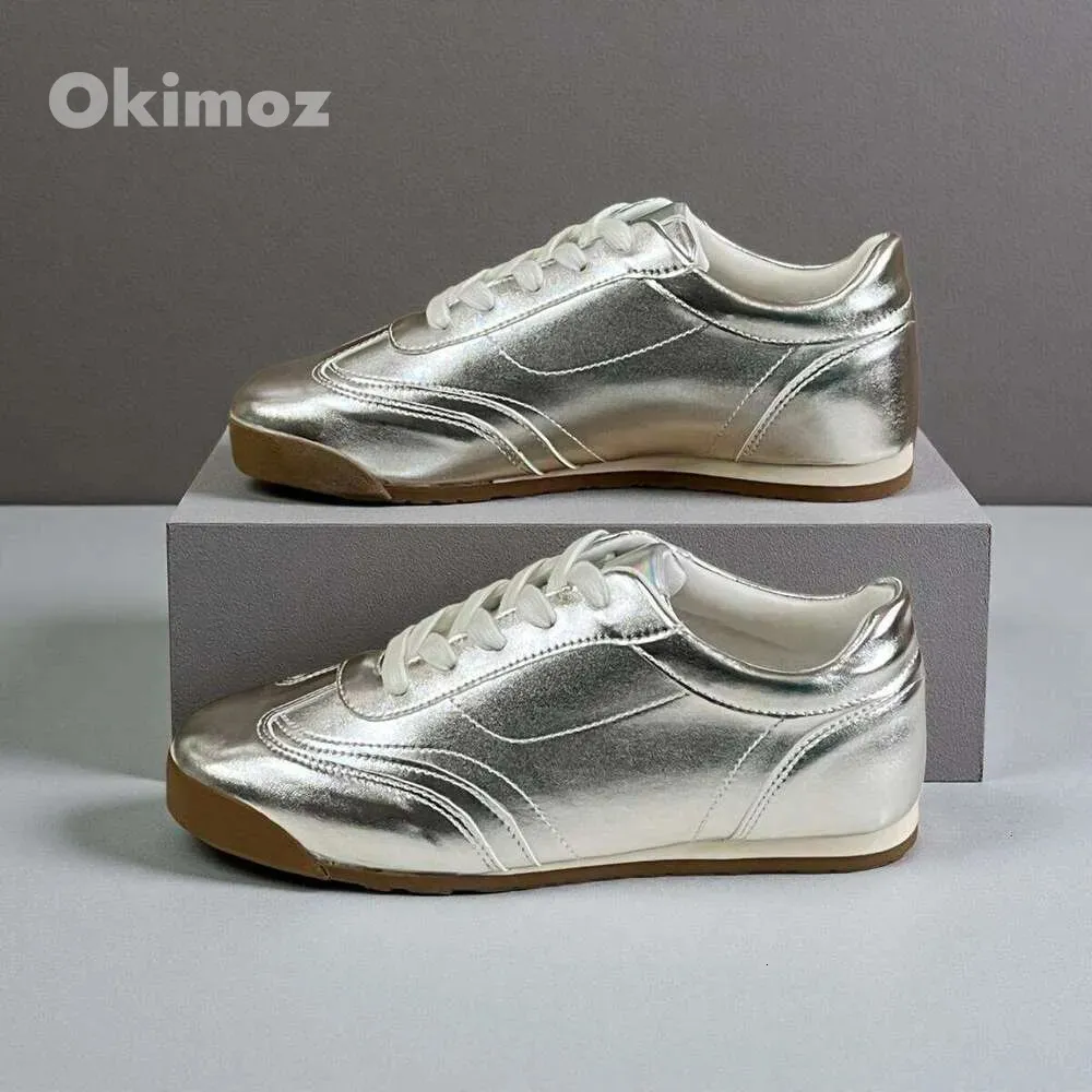 okimoz Casual Running Sneaker Designer Metallic Silver Retro German Training Shoes Lightweight Glossy Big Size_voghion.com