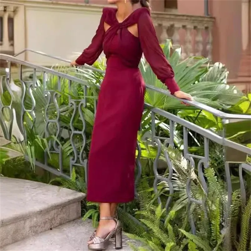 long sleeve loose fitting dress Elegant V-Neck Long Sleeve Maxi Dress