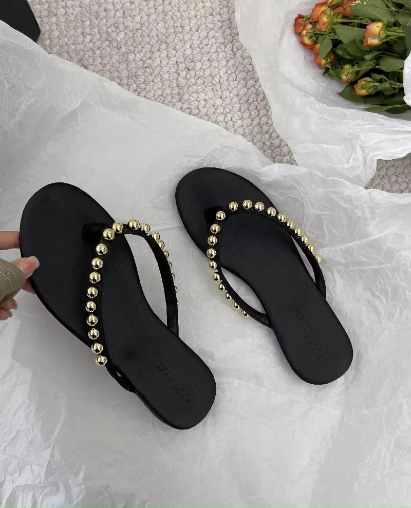 Sandálias de praia com pérolas para mulher chinelos verão_voghion.com