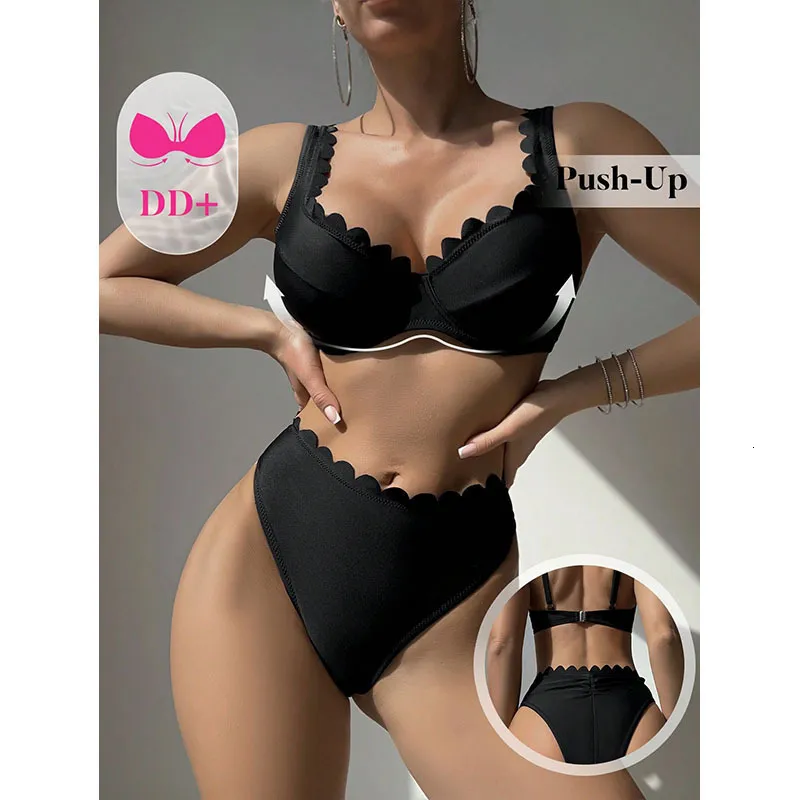Sexy Lace-Up Two-Piece Black high waisted bikini for Women