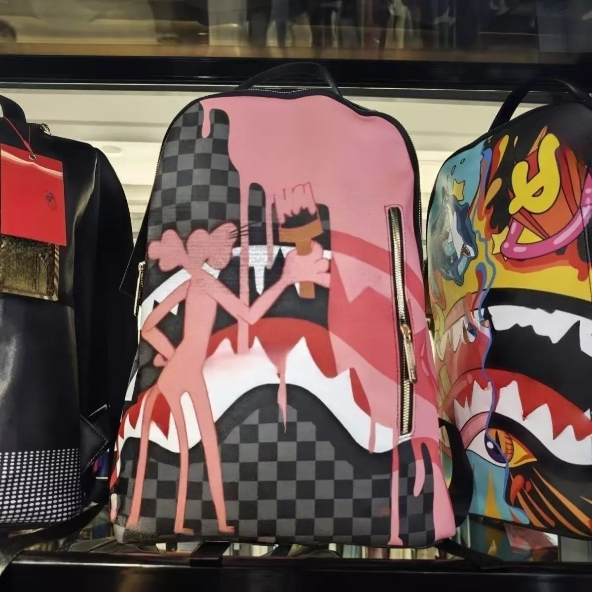 louis vuitton backpack shark Sprayground Island Skyport Future City featuring a sleek cream checkerboard design with embossed texture and premium tan accents 2026 Brand Shark Backpack Fashion