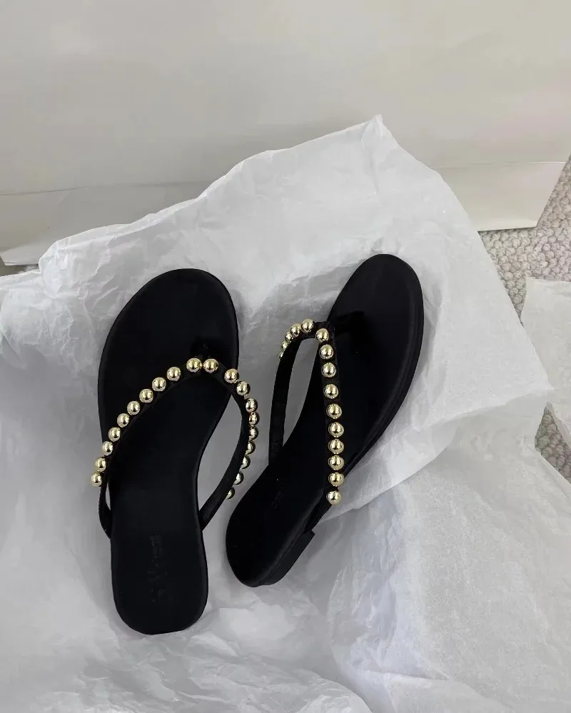 Sandálias de praia com pérolas para mulher chinelos verão_voghion.com