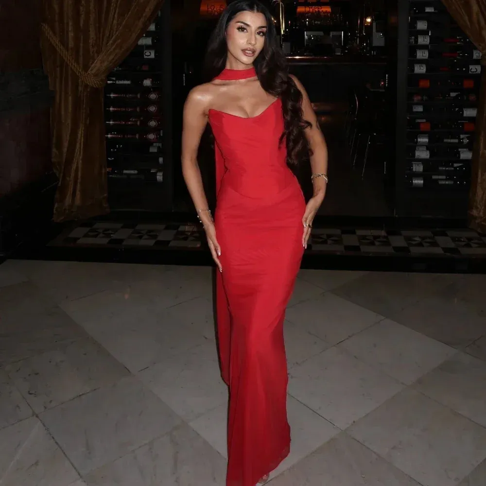 two piece bodycon maxi dress Strapless Draped Two Piece Maxi Dress Red