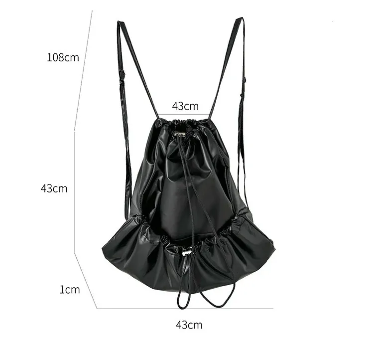 LEFTSIDE Leather Travel Drawstring Backpack Silver From