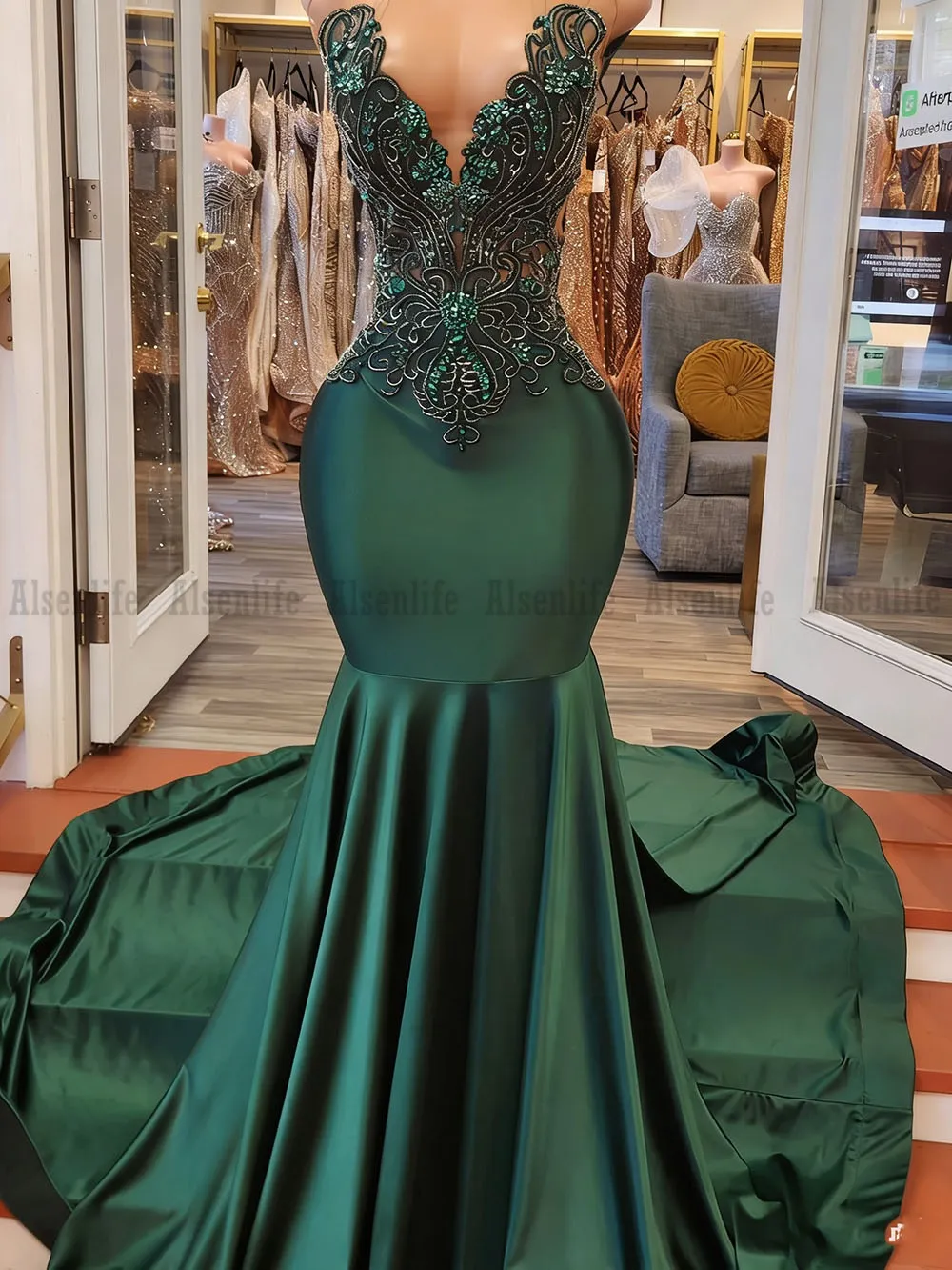 dark green prom dress near me Dresses 2026 Beaded Mermaid Evening Gowns with Sheer Neck and Zipper Back from Dhgate Prom Dresses Forest green Size:16W 20250821_LABORDAY Deep V-Neck Sculpting Satin Package Contents