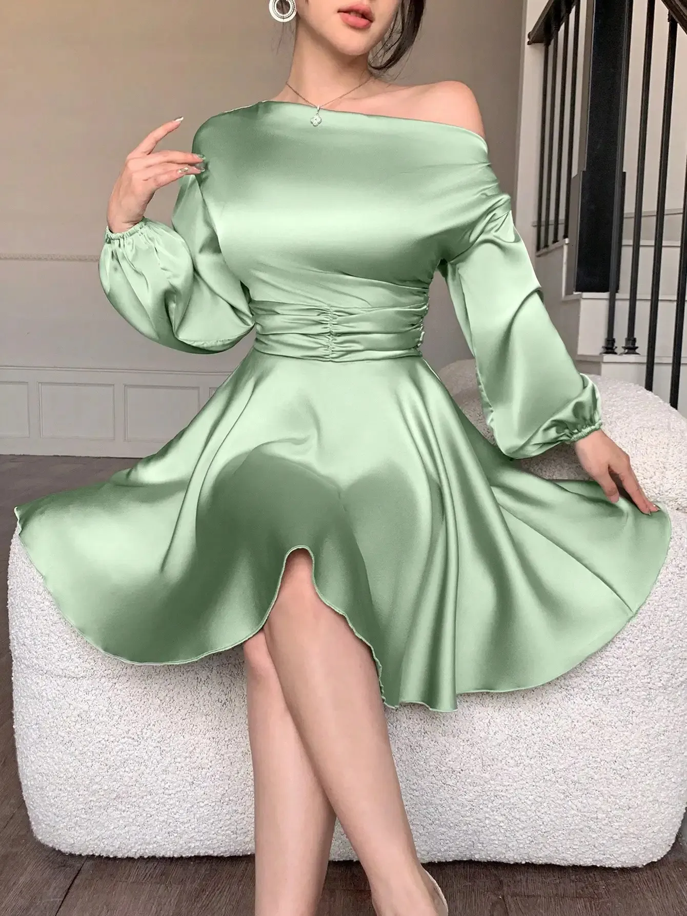 sage green silk mini dress Sage Green Dress - Satin Mini Dress - Tie-Strap Mini Dress