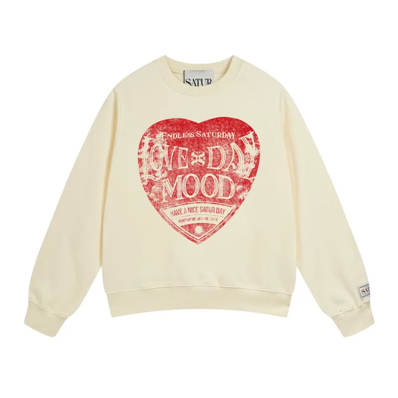 SATUR Classic Heart Letter Print Heavyweight Crew... From 