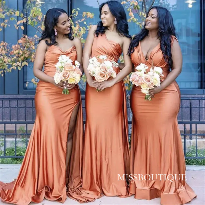 strapless open back dress Terracotta Split Bridesmaid Dress Ruffle Sleeves Bridal Party Dress Terracotta / L / N12 main image 0