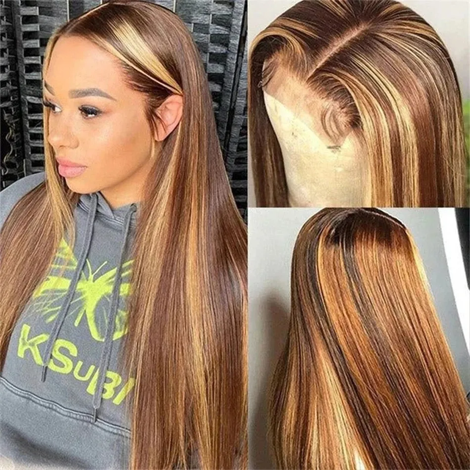 Highlight Wig Human Hair Bone Straight Lace Front Wig 