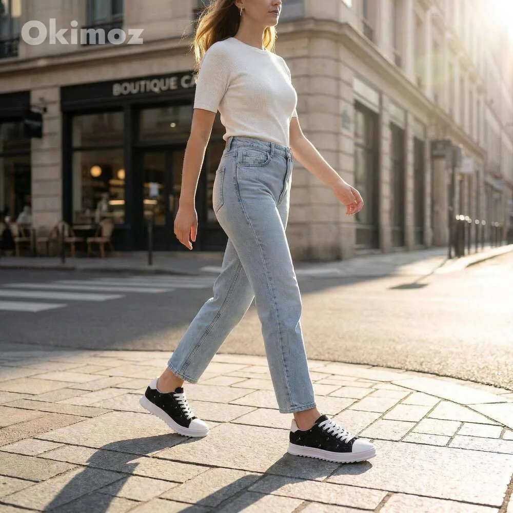 Okimoz Casual Running Sneaker Designer Shoes Black Denim Distressed Platform Sneakers Outdoor Sport Tennis Unisex Mesh_voghion.com