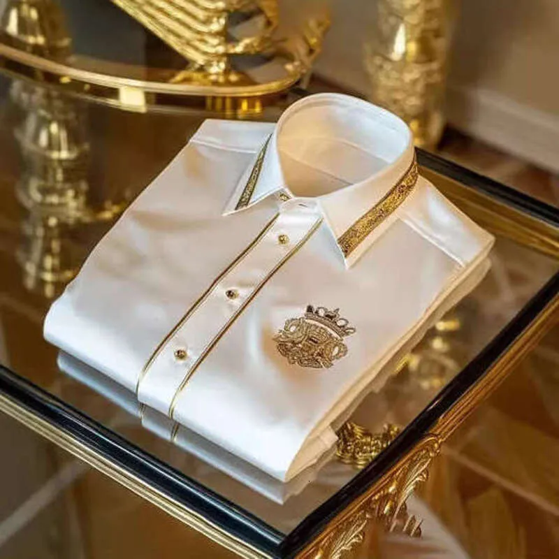 Slim Fit Mens Satin Dress Shirt, Gold Trim, Crown... From Us_minnesota, Rs.1,118.57