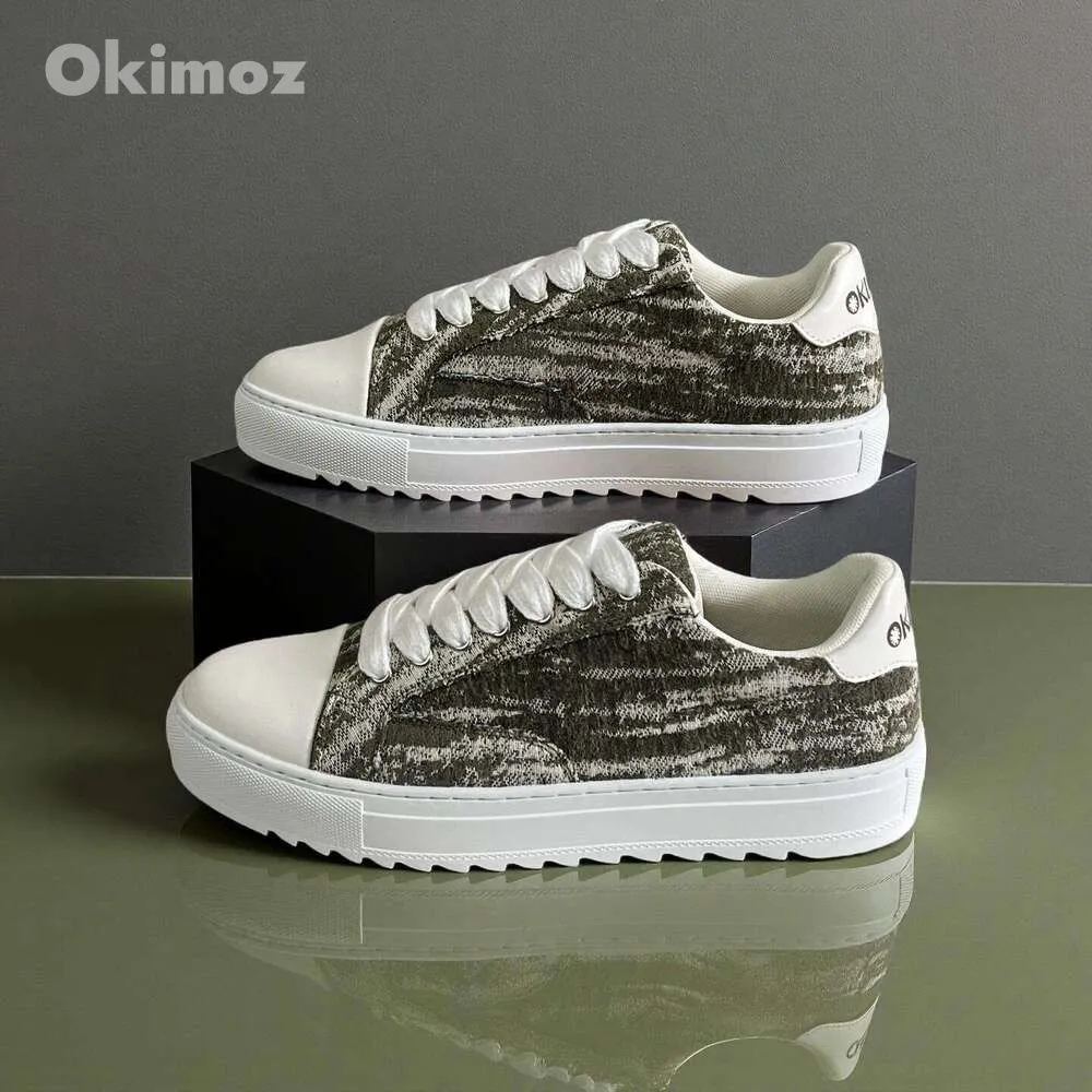 Okimoz Green White Textured Platform Sneakers Casual Comfortable Thick Soled Shoes Big Size_voghion.com