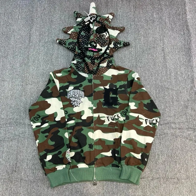 Glo Gang Camouflage Full Zip Hoodie, Casual Streetwear | DHgate