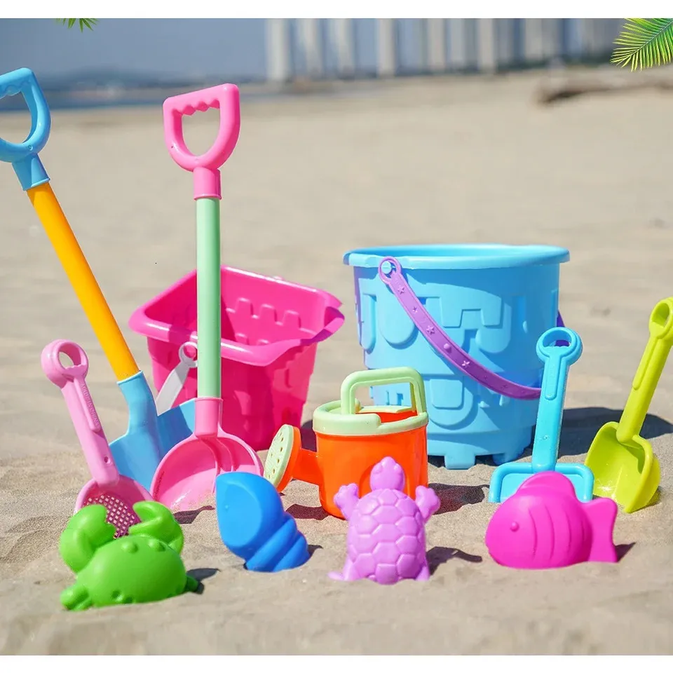 Set De 11 Juguetes De Playa Para Niños Con Cubo Plegable - Palas, Rastrillos Y Moldes De Arena (Azul)