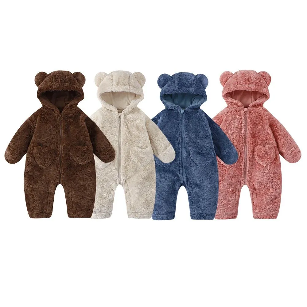 Winter Cartoon Bear Blush Bear Onesie With Hooded Ear... 
