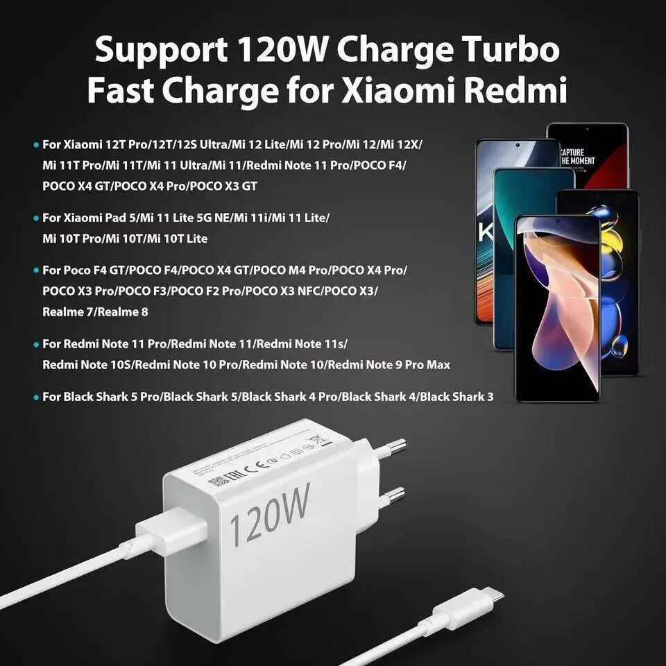 Cargador Rápido 67W Con Cable USB-C De 2m Para Xiaomi Redmi Note, Poco, Mi Pad Y Más - Carga Turbo 33W Compatible