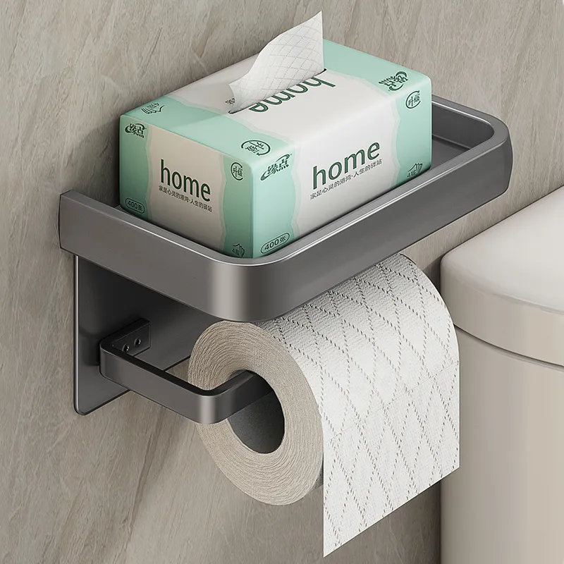 72% OFF No‑Drill Aluminum Toilet Paper Shelf with Phone Storage – Rust‑Proof Wall‑Mounted Rack, Free Shipping