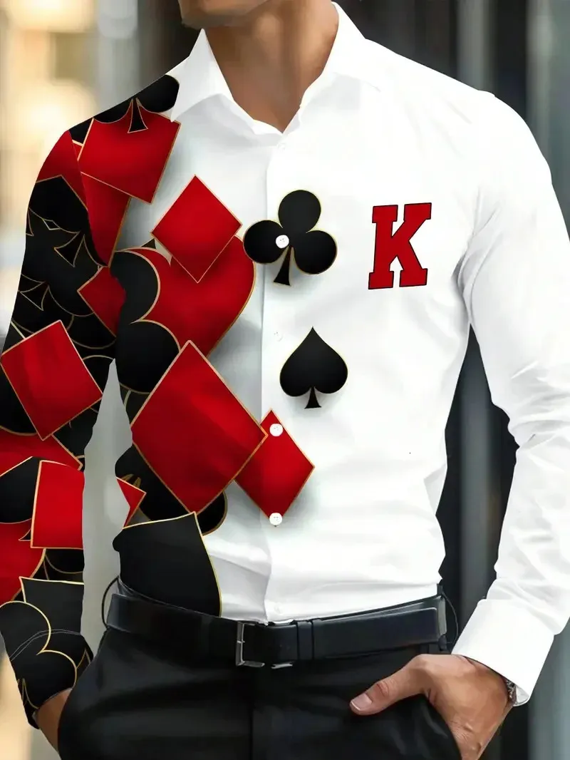 poker dress shirt Vintage Printed Mens Dress Shirt Long Sleeve Casual... From Dongzhu01,  Rs.1,755.45