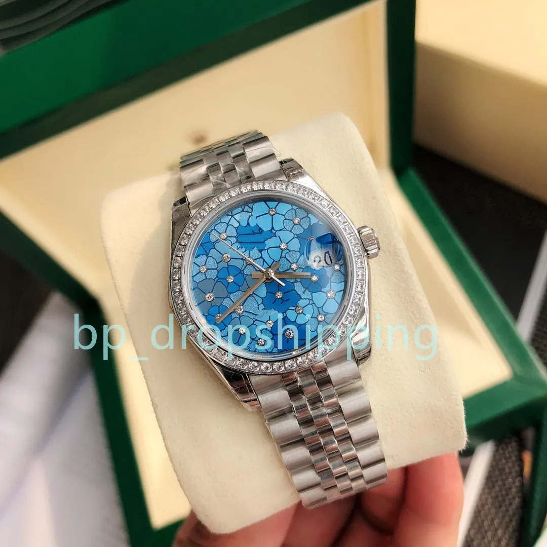 Women\'s Blue Automatic Diamond Luxury Mechanical Stainless Dress Wrist Watches Amazon.com: OLEVS Women main image 3