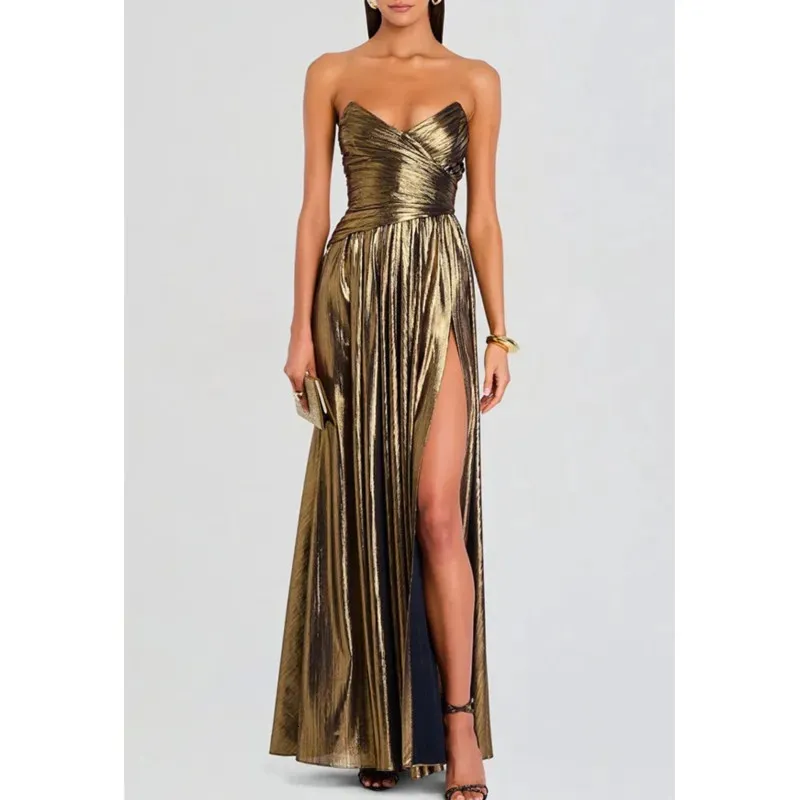 tube party dresses casual garden party dresses PRETTYGARDEN Women's Bodycon Maxi Tube Dress Ribbed Strapless Side Sli