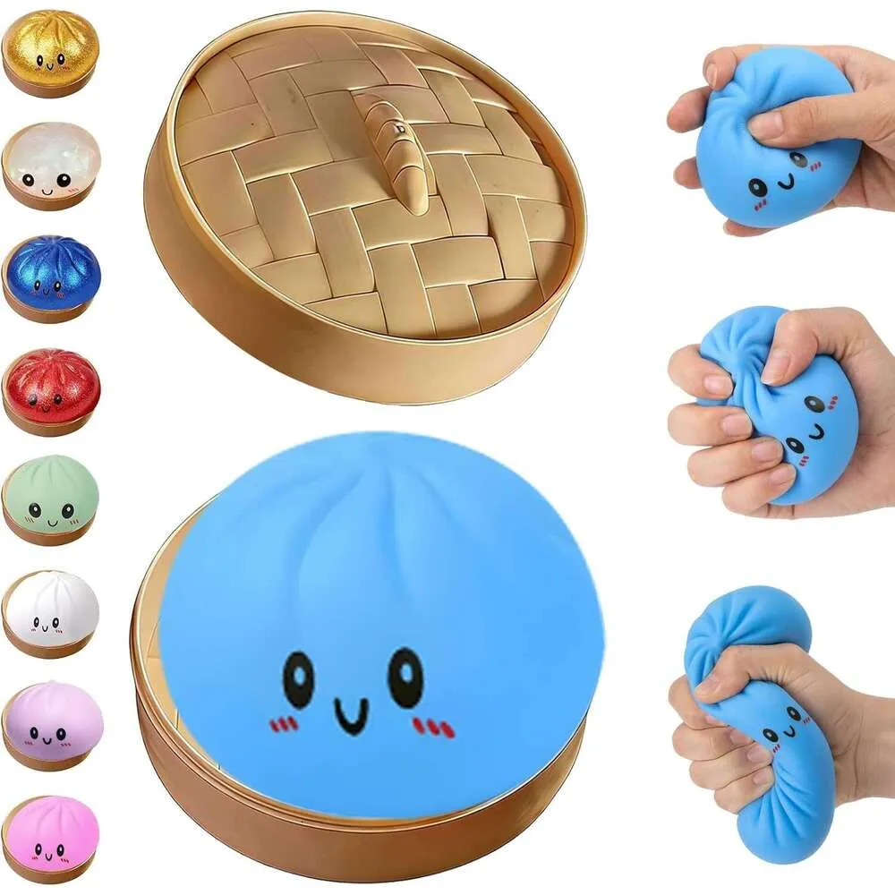 Dumpling Squishy,Squishiest Bun Dumplings with Steamer Box,9 cm Mystery Dumplings Trend , Juguete antiestrés para adultos, ideal como regalo de fiesta o S (rosa