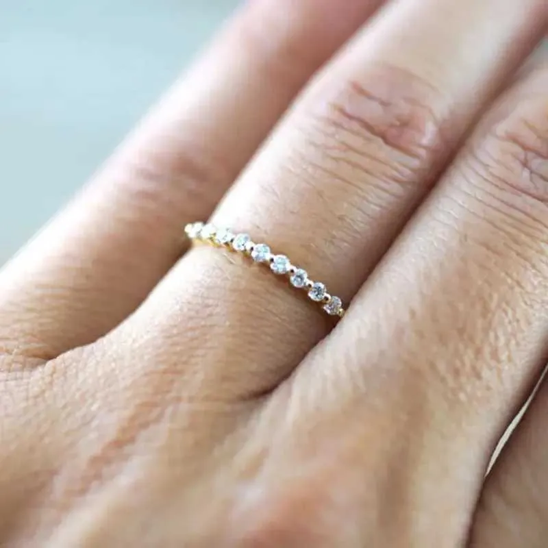 Huitan Dazzling Cubic Zirconia Women Minimalist Thin Rings Hot Sale Stackable Accessories 3 Metal Colors Trendy Jewelry_voghion.com
