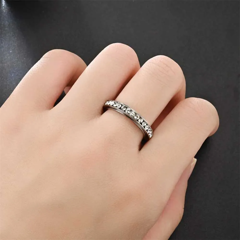 Anxiety Fidget Spinner Spinning Rotatable Stainless Steel Iced Out Bling CZ Cubic Zirconia Rings Anti Stress Jewelry_voghion.com