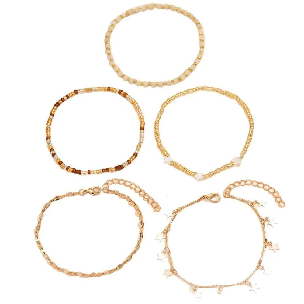 Beaded Anklet With Five Pointed Star Pendant For Women Layering_voghion.com