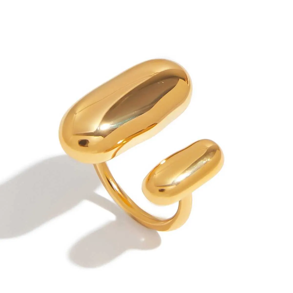 Bague ouverte Yori géométrique ovale dorée en acier inoxydable, motif pois, pour femme, bijou tendance au quotidien, haute qualité, antirouille_voghion.com