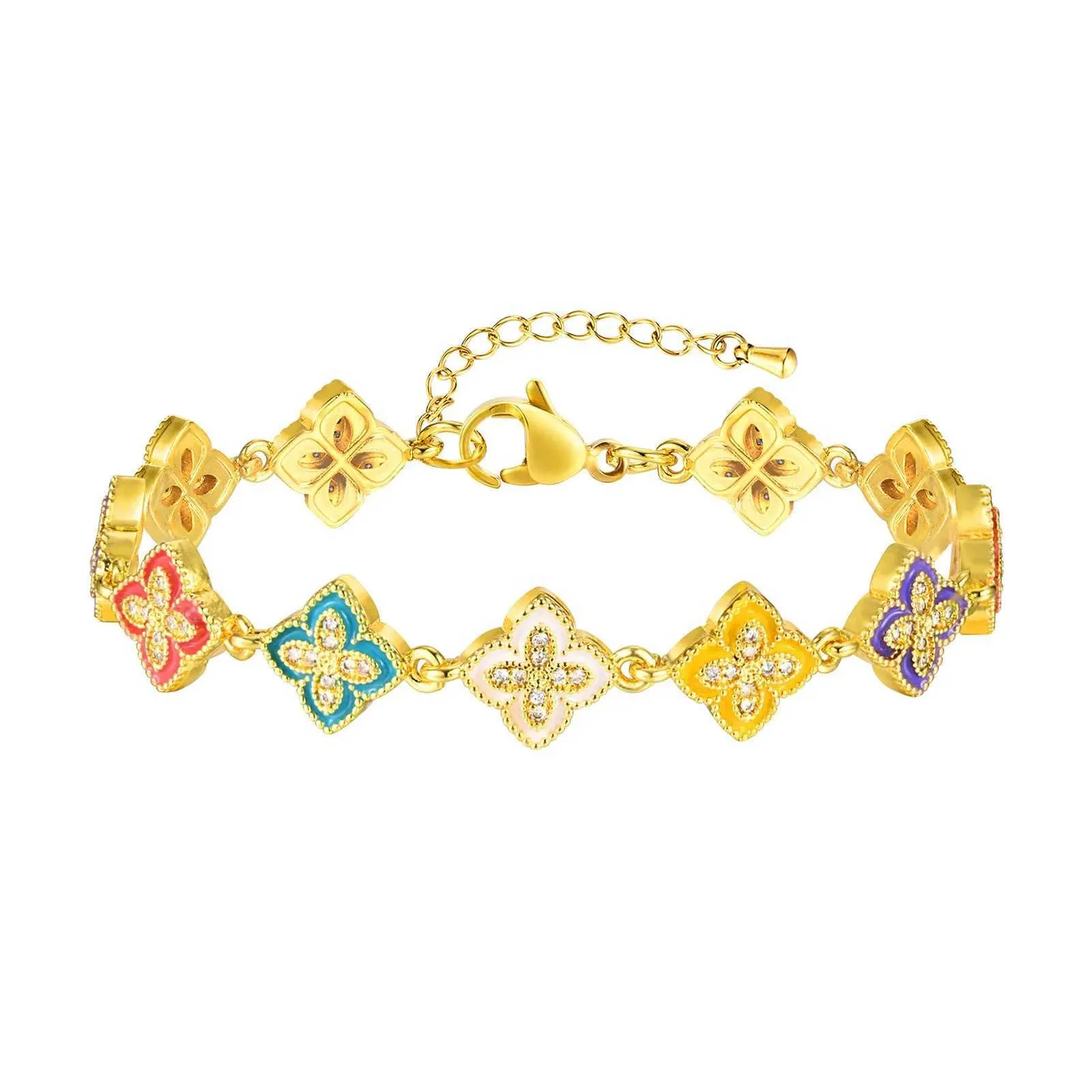 Copper Material Elegant Four Leaf Clover Bracelet For Women Zirconia Flower Bangle Luck Gift Friendship Sister Jewelry_voghion.com
