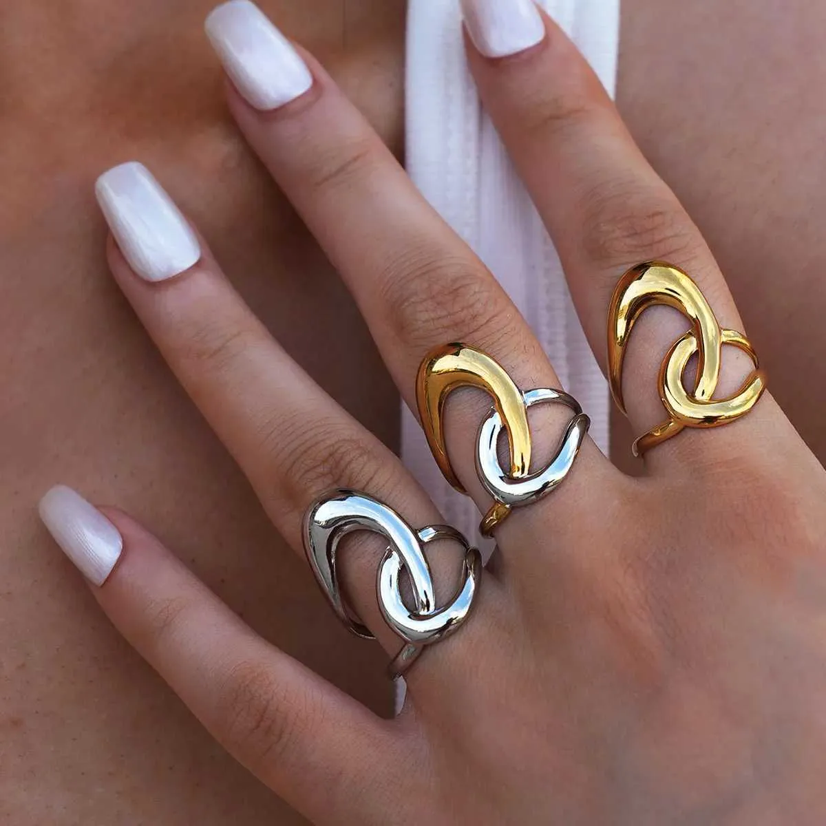 Uself Fashion Geometry Stainless Steel Waterproof Open Ring Personality Charms PVD Real Gold 18K Plated Trendy Jewelry_voghion.com