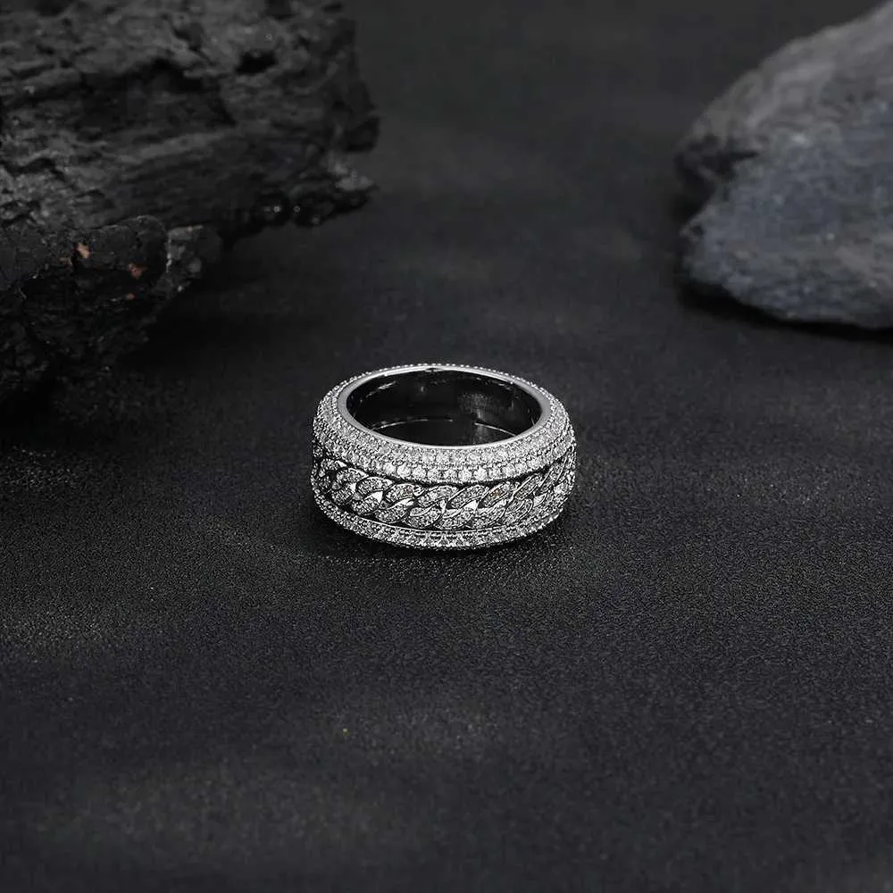 Hip Hop Micro Set Moissanite Draaibare Cubaanse Ring 18K Echt Platina PT950 Mode Gepersonaliseerde Herenring J260411_voghion.com