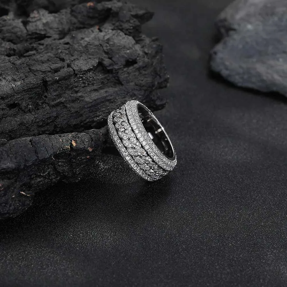 Hip Hop Micro Set Moissanite Draaibare Cubaanse Ring 18K Echt Platina PT950 Mode Gepersonaliseerde Herenring J260411_voghion.com