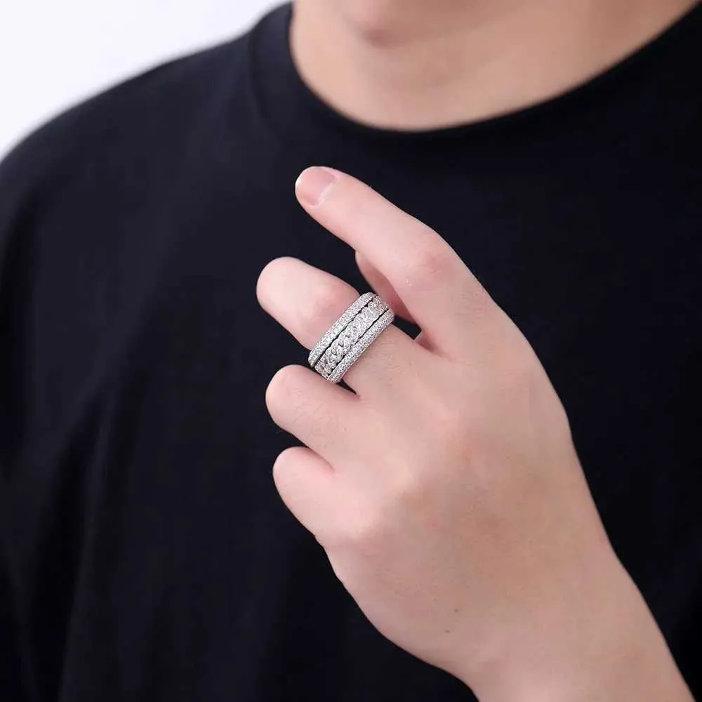 Draaibare cubaanse ring voor heren van platina en moissaniet_voghion.com