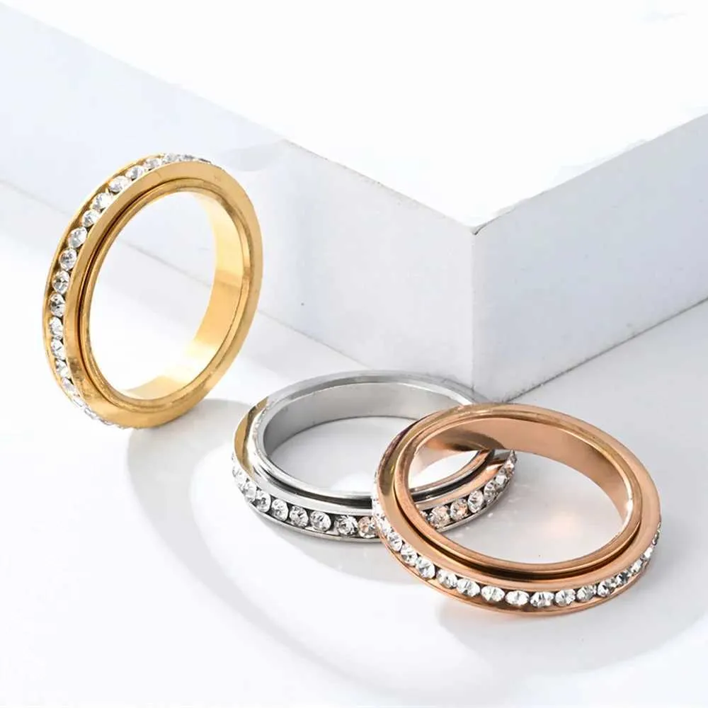 Anxiety Fidget Spinner Spinning Rotatable Stainless Steel Iced Out Bling CZ Cubic Zirconia Rings Anti Stress Jewelry_voghion.com