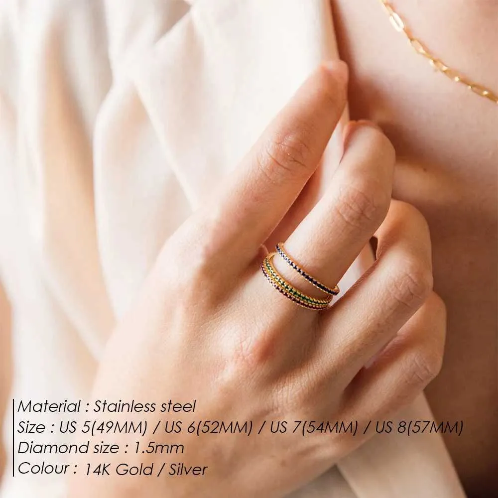 eManco Exquisite Gorgeous Birthstone Multi Color Crystal Rings Stainless Steel PVD For Women Daily Party Festival_voghion.com