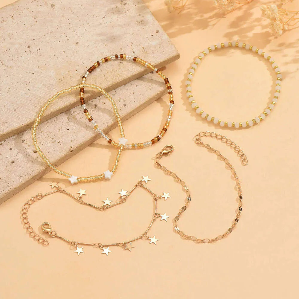 Beaded Anklet With Five Pointed Star Pendant For Women Layering_voghion.com