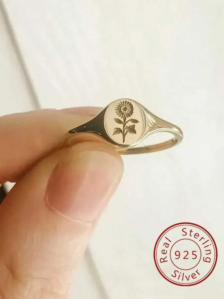 Personalisierter Sonnenblumenring Aus 925er Sterling Silber_voghion.com