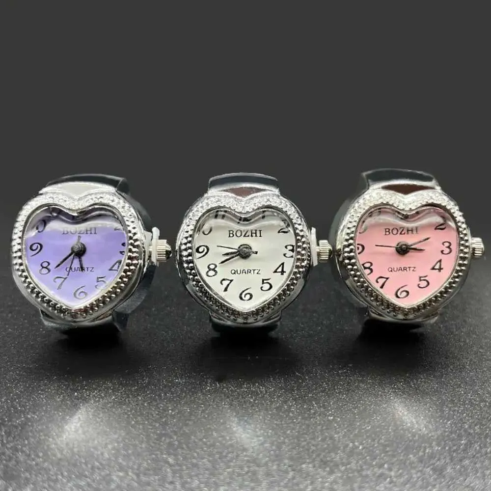 Cool Vintage Rings Jewelry Clock Heart Shape Punk Roman Quartz Adjustable Mini Elastic Strap Finger Watch Ring Couple_voghion.com