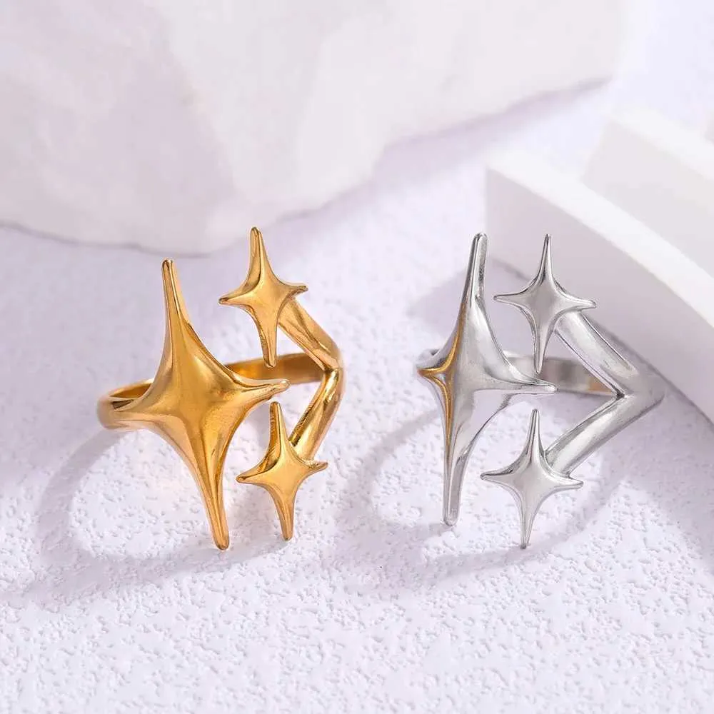 LATS Stainless Steel Y2K Celestial Star Open Rings For Women Men Unique Design Gold Silver Color Adjustable Ring Fashion_voghion.com
