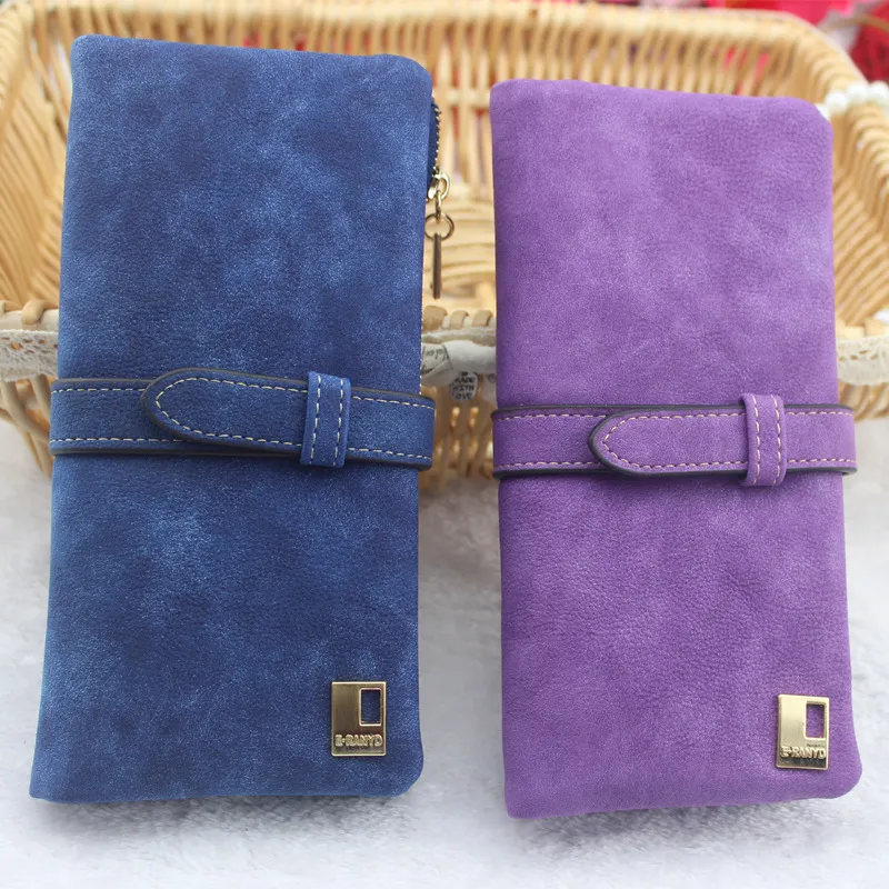 Retro Women's Long Standard Wallet Foldable Drawstring Cowhide Zipper Suede Leather Bag Free Shipping_voghion.com