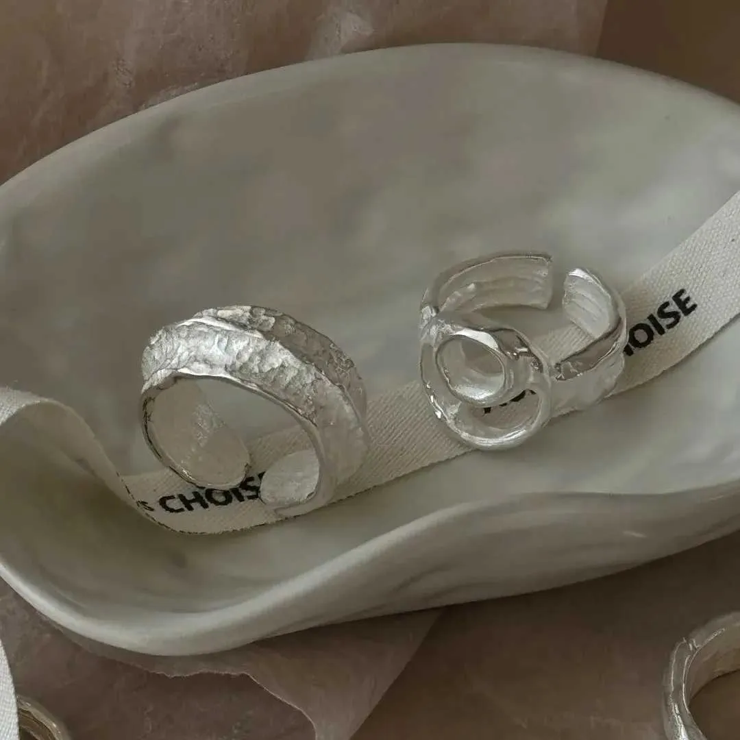 Anello PANJBJ in argento sterling 925 con geometria satinata per donna, ampia texture, versatile, fatto a mano, gioiello Ins, regalo_voghion.com