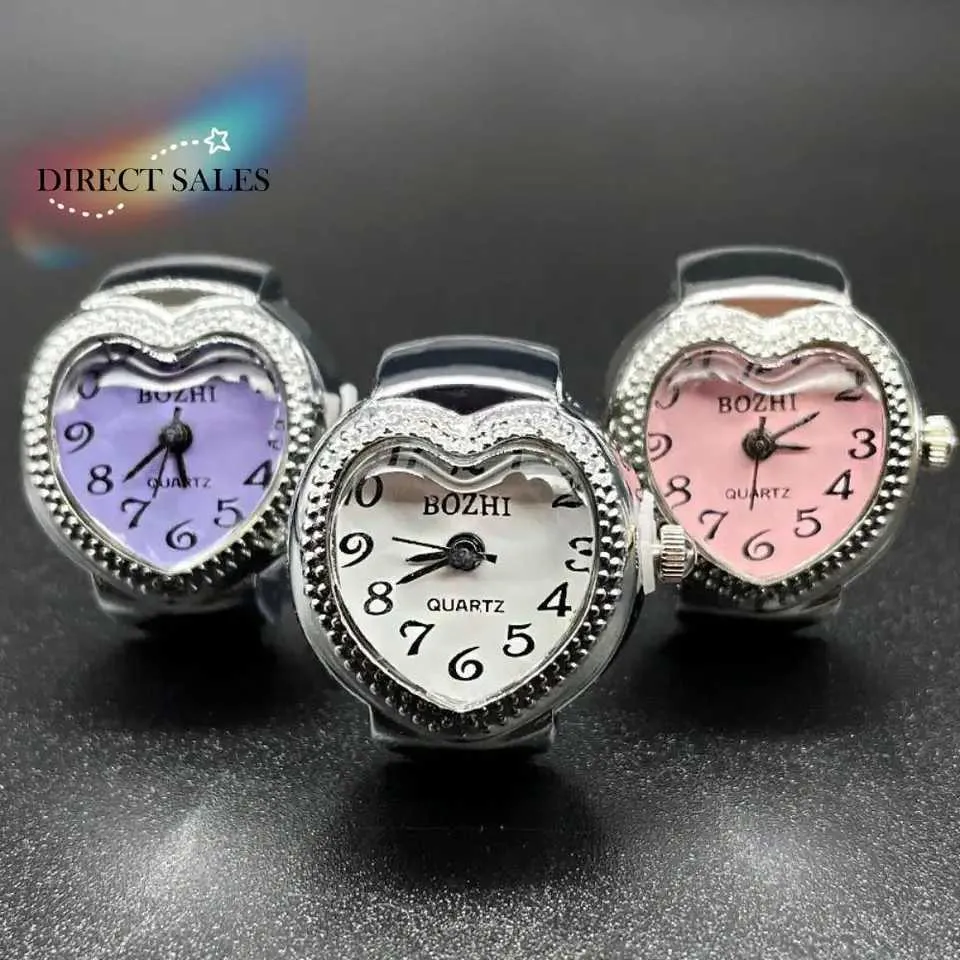 Vintage punk hjärtformad ringklocka quartz justerbar_voghion.com