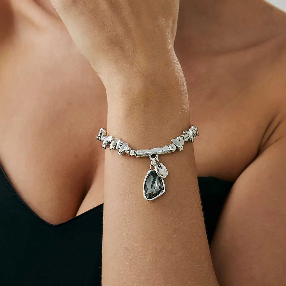 Set elegante con collana con pendente in zirconi neri e bracciale con perline CCB color argento, stile Salircon Fashion, donna, Mujer Y2K_voghion.com