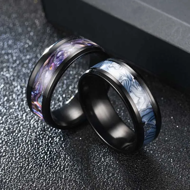 New Black Elegant Purple Colorful Shell Stainless Steel Ring For Women Men Jewelry Wholesale Size 6 13 J260411_voghion.com