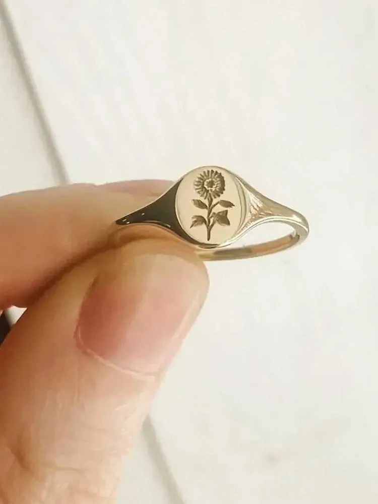 Personalisierter Sonnenblumenring Aus 925er Sterling Silber_voghion.com