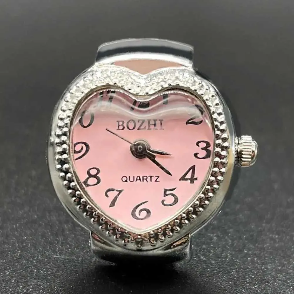 Cool Vintage Rings Jewelry Clock Heart Shape Punk Roman Quartz Adjustable Mini Elastic Strap Finger Watch Ring Couple_voghion.com